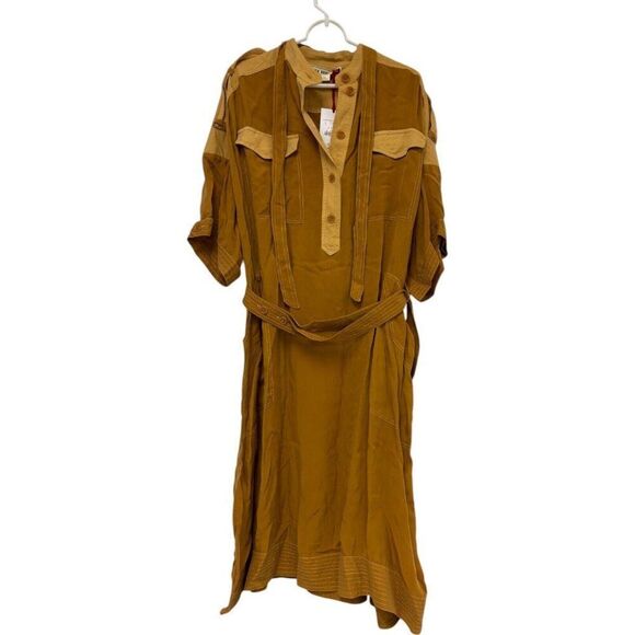 Zara SRPLS Womens Shirt Dress Size L Brown Belted Midi Short Sleeve 3173/431 NWT - Picture 2 of 13